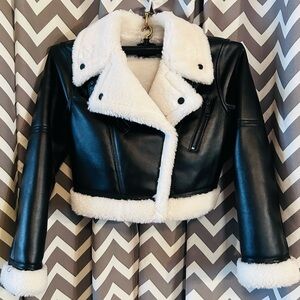 Women's EXPRESS Black and White Shearling Jacket